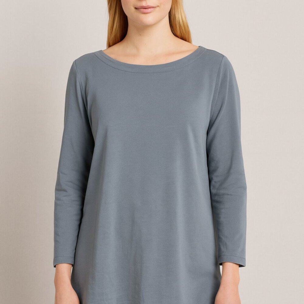 PURE JILL Affinity Stretch Tunic Blue L Tall Jersey Knit Soft Terry Lounge Shrt